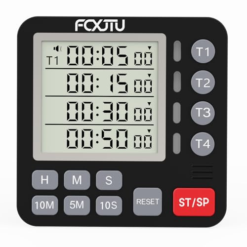 FCXJTU Digitaler Dual-Küchentimer, 4-K-Magnetischer Countdown-Timer zum Kochen, EIN/Aus, Großer Display, Mehrfach-Lebensmittel-Lautalarm, Leise für Klassenzimmer, Senioren, Batterie inklusive