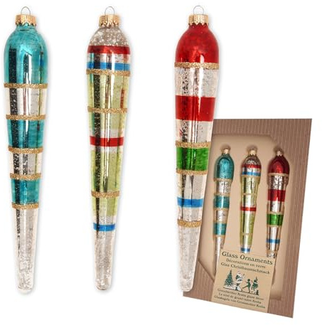 Krebs Glas Lauscha - Weihnachtsdekoration/Christbaumschmuck aus Glas - Nostalgische Mercury Eiszapfen - Farbe: Mehrfarbig - Größe: ca. 17 cm