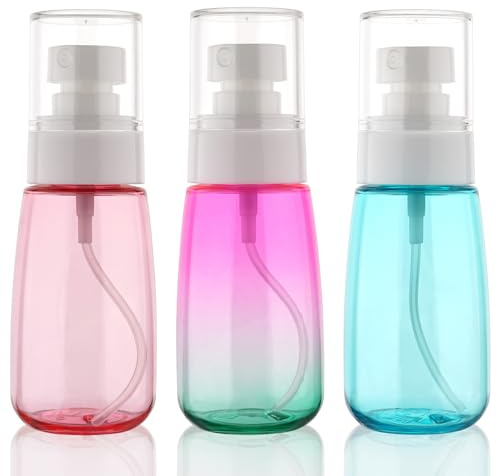 Decorniqu 3 Pack Travel Spray Bottle 60ml Leak Proof Fine Mist Plastic Spray Bottles Refillable Spraying Bottle for Perfume Rose Water Toners Essential Oils Cosmetics(3color)