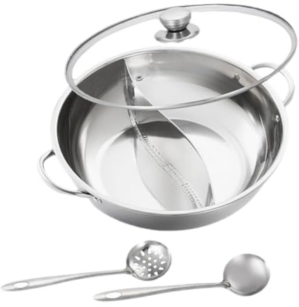 DECOMELODY Pentola per Hot Pot Doppio Sapore in Acciaio Resistente con Divisorio Spesso e Manici Robusti Adatto per Cucina a Induzione Gas e Fuochi con Superficie Lucida Facile da Pulire per