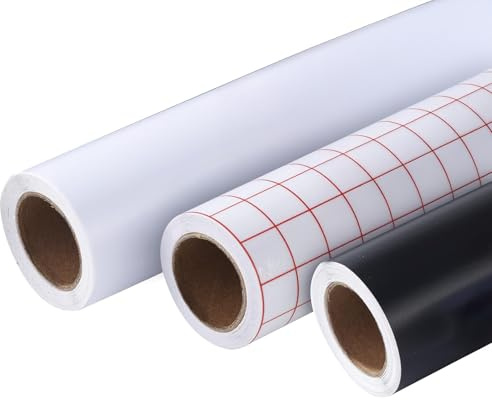 Solinorex 2 Rouleaux de Vinyle Film Adhesif pour Traceur 30,5 X 300 cm mit 1 Rouleaux Film de Transfert Autocollant pour Tasses, Cadeaux, Décoration et Bricolage (Blanc + Noir)