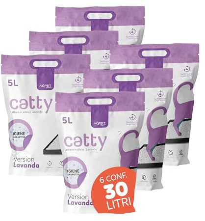 AQPET Catty 6x5L (30L) kiselgel kattsand – lavendel parfym kiselgelkristaller – ultraabsorberande, antibakteriell, lukthämmande och dammfri