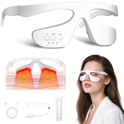 Under-Eye Light Therapy Device, Beauty Device with Pulsed, Light Therapy, and Heat, for Relieving Eye Bags, Eye Fatigue, and Dark Circles, with Gel and glass Strap (white & 3 modes)