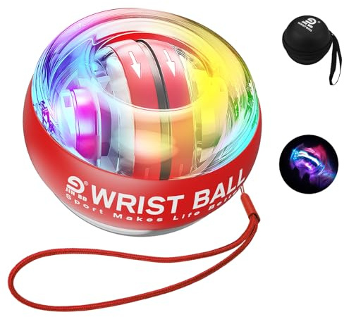JIN BD Auto-Start Gyro Ball Wrist Trainer, Gyroscopic Forearm Exerciser for Strengthening Arms, Fingers and Muscles (Light Red Transparent with Colorful Lights)