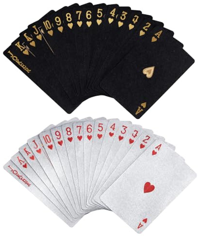 LEPGUYO 2 Deck Spielkarten (Schwarz + Silber), 100% Wasserdichtes Pokerkarten Plastik Profi Kartendecks Poker Cards, Strapazierfähig für Kartenspiel im Freien, Pool, Strand, Reisen und alle Partys