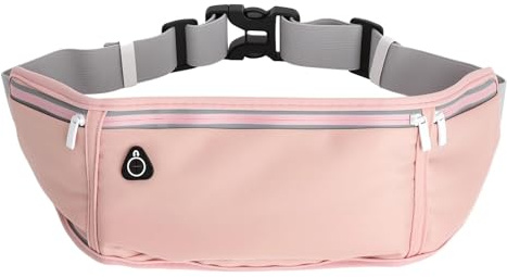 JYYWTSI löpbälte mobiltelefon med flaskhållare vattenavvisande sport midjeväska för kvinnor, löpväska jogging mobilväska upp till 7,5 tum, reflekterande, justerbar 65–120 cm, rosa med vit karbinhake