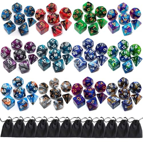 Polyedrisches DND-Würfelset, 12 Stück, doppelfarbige D&D-Würfelsets, kompatibel mit Dungeons and Dragons, Rollenspiel, RPG, MTG, Würfeln mit D4, D6, D8, D10, D%, D12, D20 (12 Farben)
