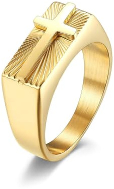 RDSGYZ Eheringe Trauringe Edelstahl Silber Schwarz Gold, Herren Ringe Verlobung Kreuz 8MM Siegelring