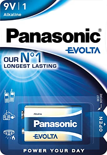 Panasonic batteries Batteria alcalina Panasonic EVOLTA 9 volt, LR61, 1 confezione, 9V, batteria premium con energia extra di lunga durata, batteria alcalina, Blu