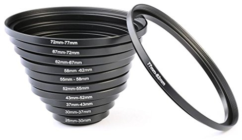 K&F CONCEPT® Juego de 11 adaptadores de Filtro Step Up Ring Set Filter Adapterring Set para Canon Nikon Sony Sigma Tamron DSLR Cámara