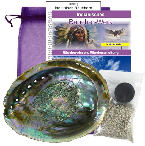 Naturheilmittel Heilsteine Methusalem GmbH Neu-Ulm - Räucherset 3-teilig: Räuchermuschel 12-14 cm + Räuchersand + Räucher-Kohle + Anleitung RICHTIG INDIANISCH RÄUCHERN. 81022