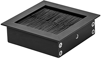 Gedotec Kabeldurchlass Schreibtisch Kabeldurchführung EXIT eckig mit Bürstendichtung | Aluminium schwarz matt | Kabeldose zum Eindrücken | 69 x 69 x 25 mm | 1 Stück - Bürotisch Kabeldurchgang