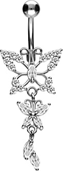 PIERCINGLINE Bauchnabelpiercing aus Titan mit Schmetterling Design 925er Silber - Bananabell Piercing in 3 stylischen Farben