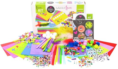 Vaessen Creative Bastelsets für Kinder mit 1000 Hochwertigen Bastelmaterialien wie Pfeifenreiniger, Moosgummi, Wackelaugen, Tonpapier, Washi Tape, Strasssteinen und Mehr, Bunt