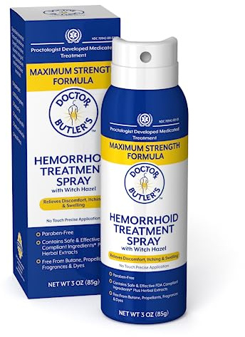 Doctor Butler's Hemorrhoid Spray - Hemorrhoid Treatment and Medicated Cleansing Solution with Witch Hazel and Aloe Vera to Help withDiscomfort, Itch Relief and Swelling* (3oz)
