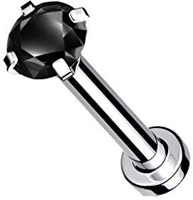 Tata Gisèle Piercing Labret Monroe en Acier Chirurgical 316 L Argenté et Oxyde de Zirconium - Zircon Rond Incrusté dans Une Bille d'acier - Goujon à Fond Plat et Filetage Intérieur - 8 mm - (Noir, 2)