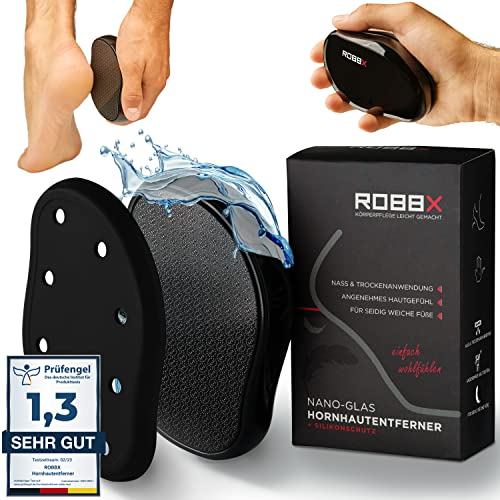 ROBBX® 2in1 Nano Glas Hornhautentferner | Nass & Trocken | Fußfeile mit Anti-Rutsch Schutzdeckel - für die perfekte Fußpflege | Hornhauthobel für Füße & Hände