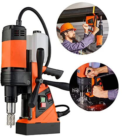 ZAC Trapano magnetico 1100W 450RPM Trapano magnetico elettrico portatile 10000N con 1-3/8 pollici (35mm) Diametro di alesatura anulare 1/2 pollici (13mm) Twist Drill Diametro