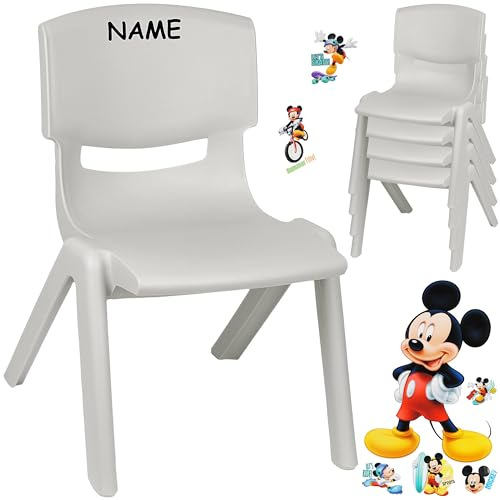 alles-meine.de GmbH Kinderstuhl/Stuhl - Motivwahl - grau - Silber + Sticker - Mickey Mouse - inkl. Name - Plastik - bis 100 kg belastbar/kippsicher - für INNEN & AUßEN - 0 - ..