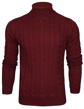Xact Men's Roll Neck Cable Knit Jumper – Fold-Over Polo Neck Pullover Sweater, Mid-Weight Textured Knit for Smart or Casual Autumn & Winter Layering – Machine Washable UK Brand