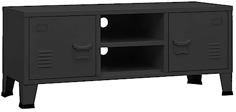 vidaXL TV Schrank Industrie-Stil Lowboard TV Möbel Tisch Board Sideboard Fernsehtisch Fernsehschrank HiFi-Schrank Schwarz 105x35x42cm Metall