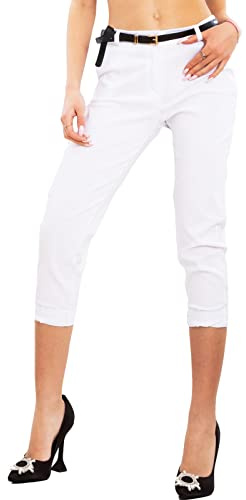 Toocool Pantaloni Donna Classici Eleganti Capri Vita Bassa Pinocchietto VB-2918 [XXL,Bianco]