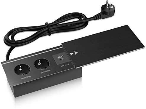 Ciabatte Elettriche Multipresa con USB, Ohuo Ciabatta Elettrica 2 Prese Cavo 3m, Presa da tavolo con USB C, Ciabatta da Incasso da Scrivania, Alluminio
