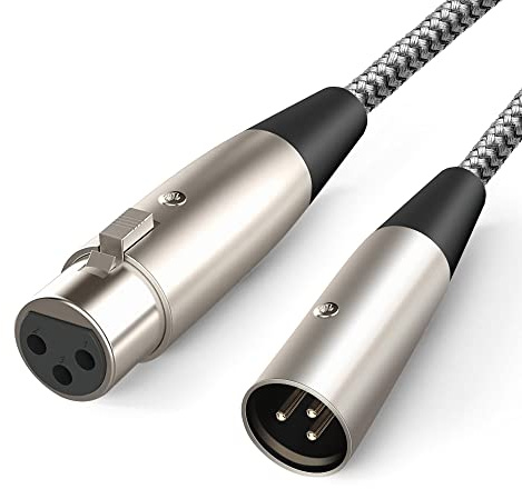 Mikrofonkabel XLR Stecker auf XLR Busche (5M), XLR-Kabel XLR-Stecker auf Kupplung für Mikrofon, Verstärker, Mischpult oder Lautsprechersystem Grau