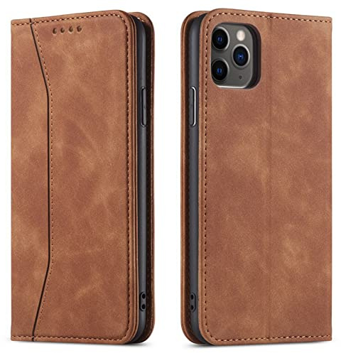 OKZone Kompatibel mit iPhone 12/12 Pro (6,1 Zoll) Hülle, Magnet Leder Tasche Handyhülle, Kartenfächer Schutzhülle, [Premium PU Leder] Flip Klappbare Stoßfeste Magnetische Standfunktion (Khaki)