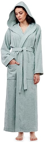 Arus Womens Pacific Long Style Full Length Robe Hooded Turkish Cotton Seafoam Medium