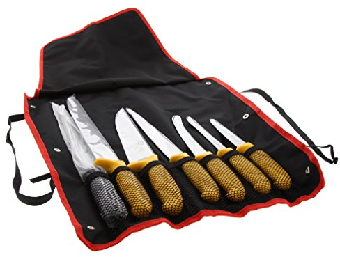 Pradel Excellence - PCOT005008 - Sac Couteaux de Boucher 7 Pièces - Gamme Authentique - 6 Couteaux + 1 Fusil d’Affûtage - Lames Inox - Manches Polypropylène Jaune - Sac Convertible en Tablier