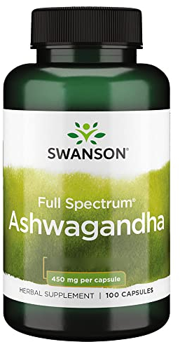 Swanson, Full Spectrum Ashwagandha (Raíz de Ashwagandha), 450mg, 100 Cápsulas, Probado en Laboratorio, Sin Soja, Sin Gluten, No GMO