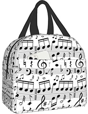 XVBCDFG Fiambrera con notas musicales, fiambrera con aislamiento Bento Box, fiambrera impermeable reutilizable con bolsillo frontal para oficina, Picnic, sen