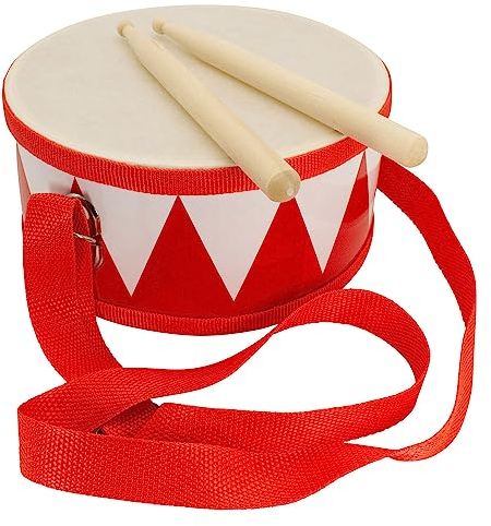Trommel für Kinder rot-Weiss Musikinstrument aus Holz mit Trageriemen und Sticks D: 20 cm- 3845r