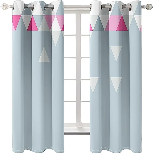 Homxi Blickdichte Vorhänge Kinder 2er Set,2 x 132W x 214H cm,Wärmeisolierende Vorhänge Grau Dreieck Gardinen mit Ösen