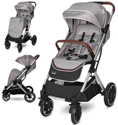 Lorelli Kinderwagen Storm, Sport Buggy klein zusammenklappbar, nur 9,3kg, kompakter Sportsitz bis 22kg, Baby Reisebuggy, Einhand-Klappsystem, grau