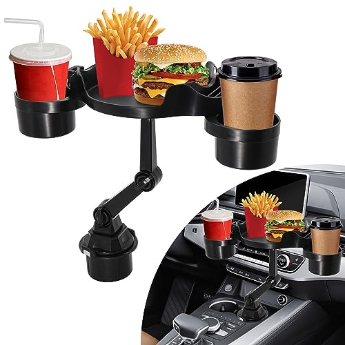 Idota Bilmugghållare bord med mobiltelefonhållare, 3-i-1 mugghållare bil förlängning 360° justerbar mugghållare, bil, multifunktionellt bord med halkfri matta för friter/hamburgare/plånböcker