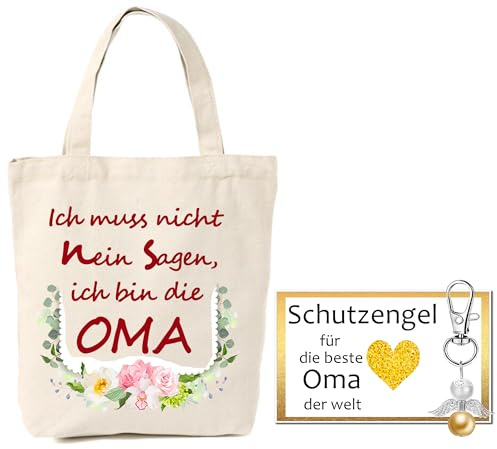 MKISHINE Oma Tasche - Geschenk für Geburtstag, Muttertag und Neue Oma - Große Tasche mit Schutzengel Karte