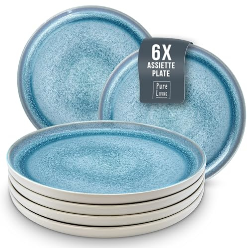 Steingut Teller Groß 6 Personen Ibiza TESTSIEGER, Traumhaftes Mediterranes Steingut Speiseteller Set, Stylisches Essteller Set, Pure Living in Blau