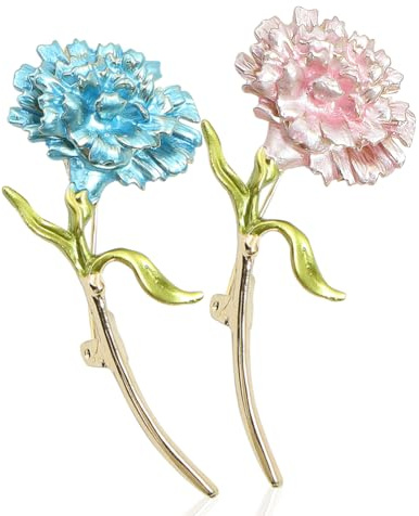 2 Pcs Carnation Flower Brooches Pink and Blue Flower Brooch Pins Carnation Lapel Pins Jewelry Accessories for Mother's Day Birthday Women Girl Clothes Collar Dress Scarf Party Decoration Gift