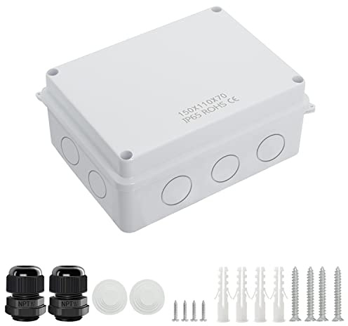 LeMotech Abzweigdose wasserdicht mit reservierten Löchern ABS Kunststoff Elektrokasten IP65 wasserdichte staubdichte Projektgehäuse für Elektronik Weiß Außengröße 150x110x70mm