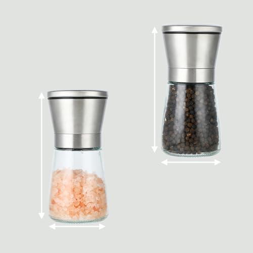 Wenrescry Set de Molinillos de Sal y Pimienta Ajustables, 2 Piezas, Molinillo Manual de Acero Inoxidable con Molino de Cerámica, 180 ml - Ideal para Especias, Chiles, Cocina Duradera