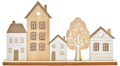 Logbuch-Verlag Häuserzeile aus Holz 30 x 17 x 5 cm Häuser zum Hinstellen als Deko für das ganze Jahr weiß naturfarben