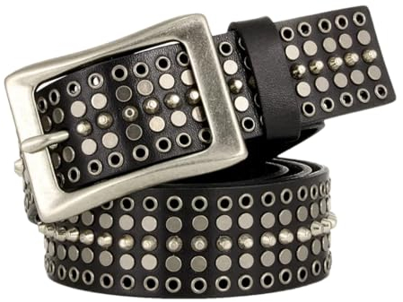Rfmfkkg Ledergürtel, Hip-Hop-Stil, für Herren und Damen, Punk-Nietengürtel, Jeansgürtel, Unisex-Riemen, Schwarz , 120 cm