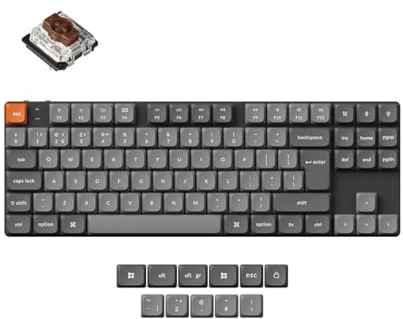 Keychron K1 Max Wireless Custom Mechanical Keyboard, TKL (80%) Layout Low-profile 2.4 GHz/Bluetooth/Wired White Backlight with Low-Profile Gateron Brown Switch for Mac Win Linux - UK Layout