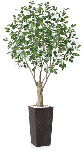 Fopamtri Artificial Ficus Tree 210 cm Fake Plants, Artificial Plants Indoor with Lifelike Leaves with Brown Tall Planter UV Resistant for Outdoor Decorations (1 Pack)