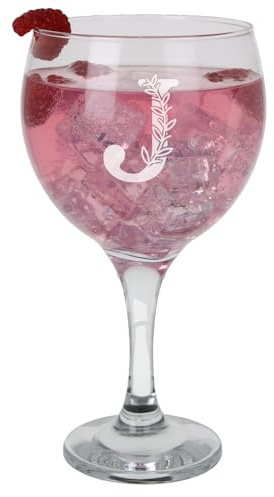 J Personalised Monogram Initial Etched Gin Goblet Glass Engraved Name Gin Glass Birthday Gift for Her or Him Custom Name Gift for Her or Him Personalised Initial Engraved Large Gin Glass 645ml