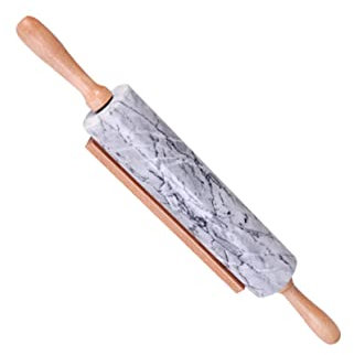 Cabilock Rouleau à Pâtisserie en Marbre Naturel Manche en Bois, Ustensile Pratique et Polyvalent pour Pâtes Maison et Présent de Pendaison de Crémaillère