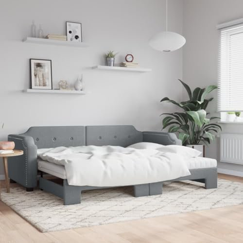 Hommdiy Tagesbett Schlafsofa Polsterbett,Sofabett Tagesbett,Einzelbett Gästebett mit Lattenrost Hellgrau 100 x 200 cm mit Bettkasten & Matratze