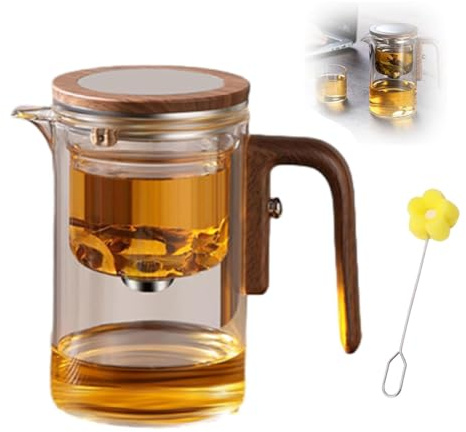 YCYATS - Théière Magique - Sorcellerie - 600 ml, Transparent, Verre Borosilicate, Poignée Bois, Bec Verseur Précis, Facile à Nettoyer, Résistant aux Hautes Températures